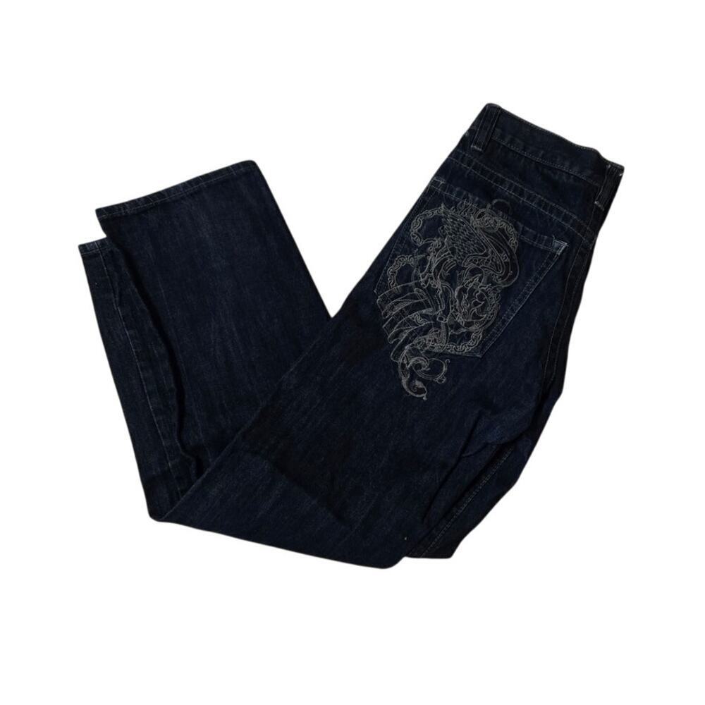 Ecko vintage Y2K dragon design jeansW30 L32 streetwear wide leg straight